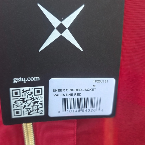 GSTQ Sheer Cinched Zip Jacket Valentine Red Gold Hardware Sz M Made in Portugal - Picture 8 of 9